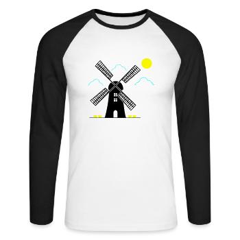 moulin à vent paysage - T-shirt baseball manches longues Homme - blanc/noir - Devant - Nik (191cm)