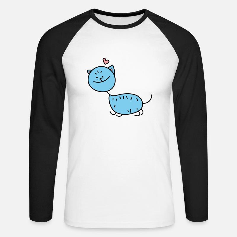 Strichmännchen Katze (b) - Unisex Baseballshirt langarm - Weiß/Schwarz