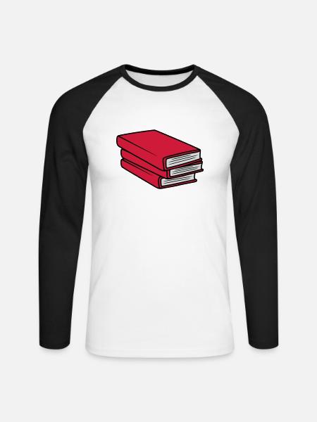3 Books Stack Design - Unisex Long Sleeve Baseball T-Shirt - white/black
