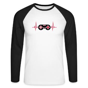 Puls Herzschlag Retro Gamer - Unisex Baseballshirt langarm - Weiß/Schwarz - Vorne - Nik (191cm)