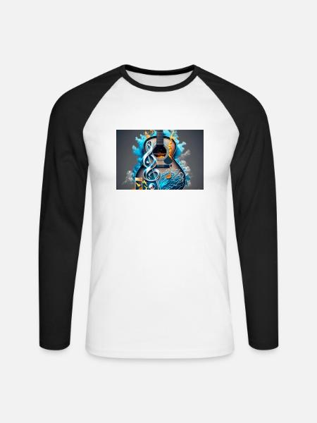 Bunte Akustikgitarre - Unisex Baseballshirt langarm - Weiß/Schwarz