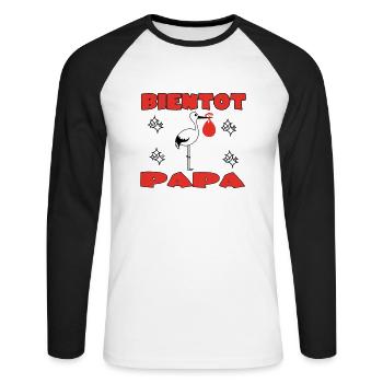 BIENTOT PAPA - T-shirt baseball manches longues Homme - blanc/noir - Devant - Nik (191cm)