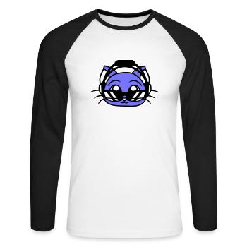 DJ Cat Face Kitten Pet Head - T-shirt baseball manches longues Homme - blanc/noir - Devant - Nik (191cm)