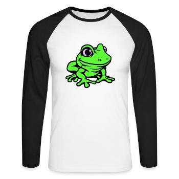 frosch comic - Unisex Baseballshirt langarm - Weiß/Schwarz - Vorne - Nik (191cm)