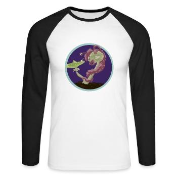 Pilzmonster - Unisex Baseballshirt langarm - Weiß/Schwarz - Vorne - Nik (191cm)