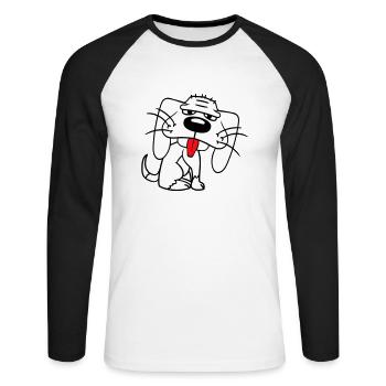 chien assis drôle mignon tirer la langue bande dessinée - T-shirt baseball manches longues Homme - blanc/noir - Devant - Nik (191cm)