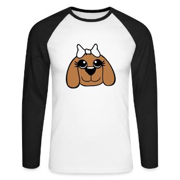 Dog Face Girl Cute Bow Female Woman - Unisex Long Sleeve Baseball T-Shirt - white/black - Front - Nik (191cm)