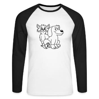 Hund Katze Zwei Freunde Team Kätzchen 2 Duo Crew - Unisex Baseballshirt langarm - Weiß/Schwarz - Vorne - Nik (191cm)