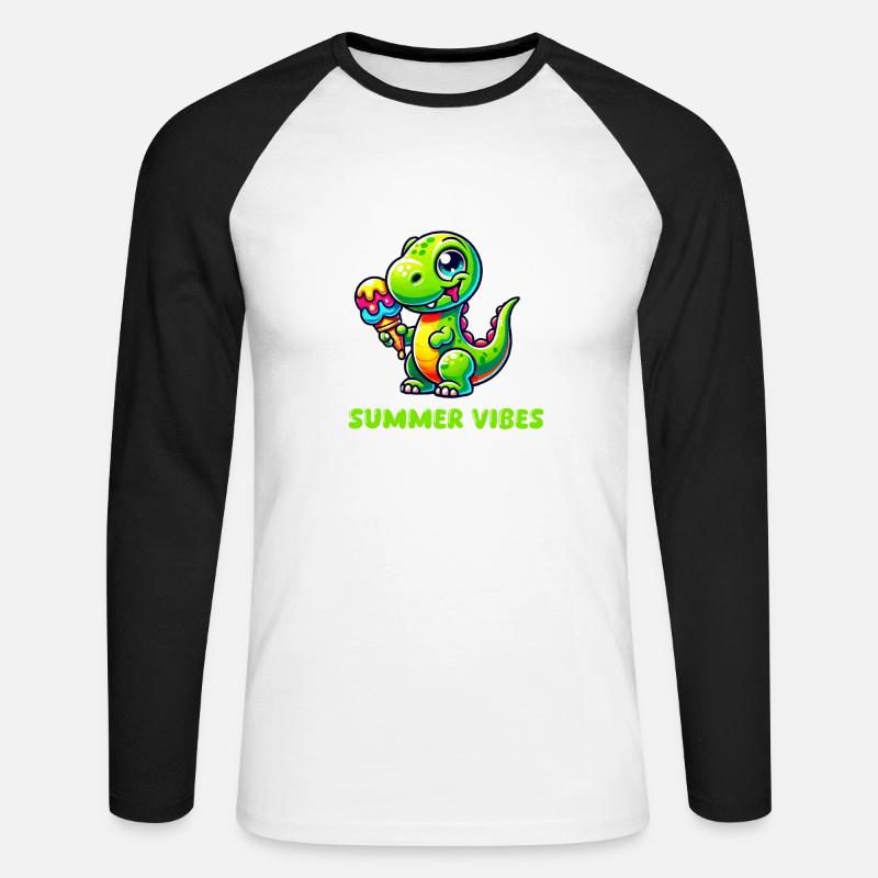 dino comic eis - Unisex Baseballshirt langarm - Weiß/Schwarz