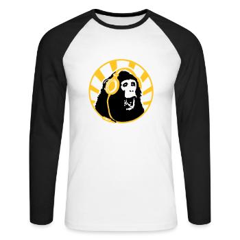 Monkey with Headphones - Unisex Baseballshirt langarm - Weiß/Schwarz - Vorne - Nik (191cm)