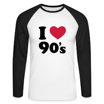 90's - Unisex Baseballshirt langarm - Weiß/Schwarz - Vorne - Nik (191cm)