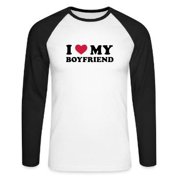 I Love My Boyfriend - T-shirt baseball manches longues Homme - blanc/noir - Devant - Nik (191cm)