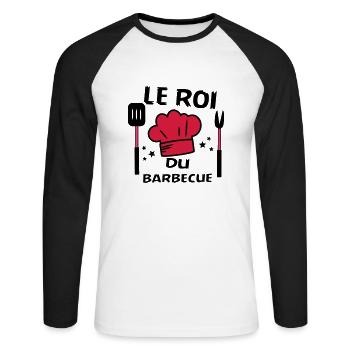 le roi du barbecue - T-shirt baseball manches longues Homme - blanc/noir - Devant - Nik (191cm)
