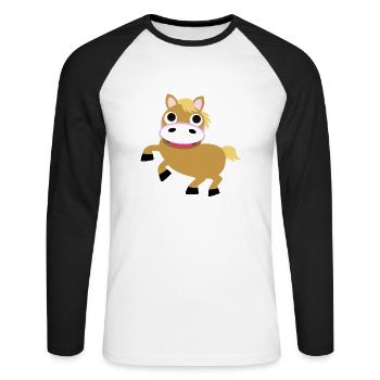 Pony - Haflinger - Unisex Baseballshirt langarm - Weiß/Schwarz - Vorne - Nik (191cm)