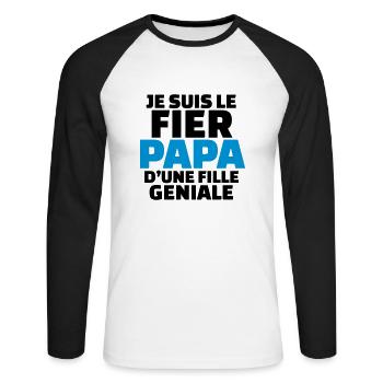 le fier papa d'une fille géniale - T-shirt baseball manches longues Homme - blanc/noir - Devant - Nik (191cm)