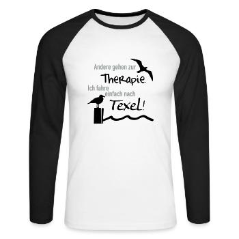 Therapie Texel - Unisex Baseballshirt langarm - Weiß/Schwarz - Vorne - Nik (191cm)