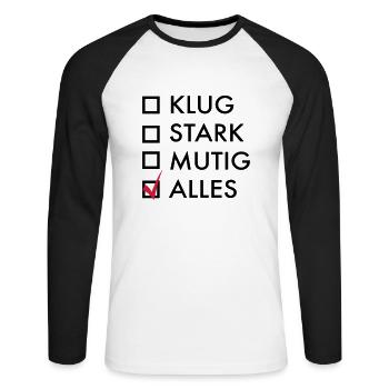 mutig - Unisex Baseballshirt langarm - Weiß/Schwarz - Vorne - Nik (191cm)