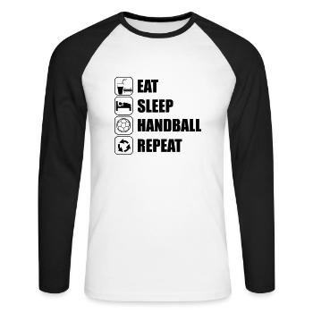 EAT SLEEP HANDBALL - Unisex Baseballshirt langarm - Weiß/Schwarz - Vorne - Nik (191cm)