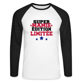 super mamie édition limitée - T-shirt baseball manches longues Homme - blanc/noir - Devant - Nik (191cm)