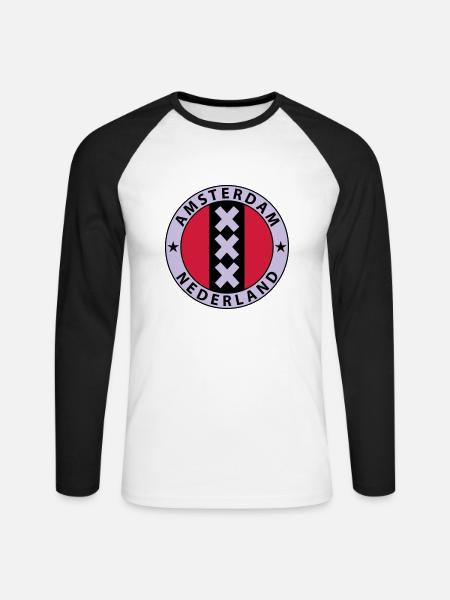 Amsterdam - Unisex Baseballshirt langarm - Weiß/Schwarz