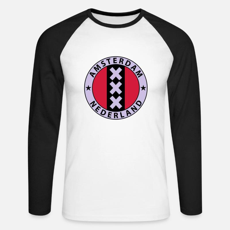 Amsterdam - Unisex Baseballshirt langarm - Weiß/Schwarz