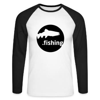 t-shirt motiv "fishing" | angeln, angelmotiv, - Unisex Baseballshirt langarm - Weiß/Schwarz - Vorne - Nik (191cm)