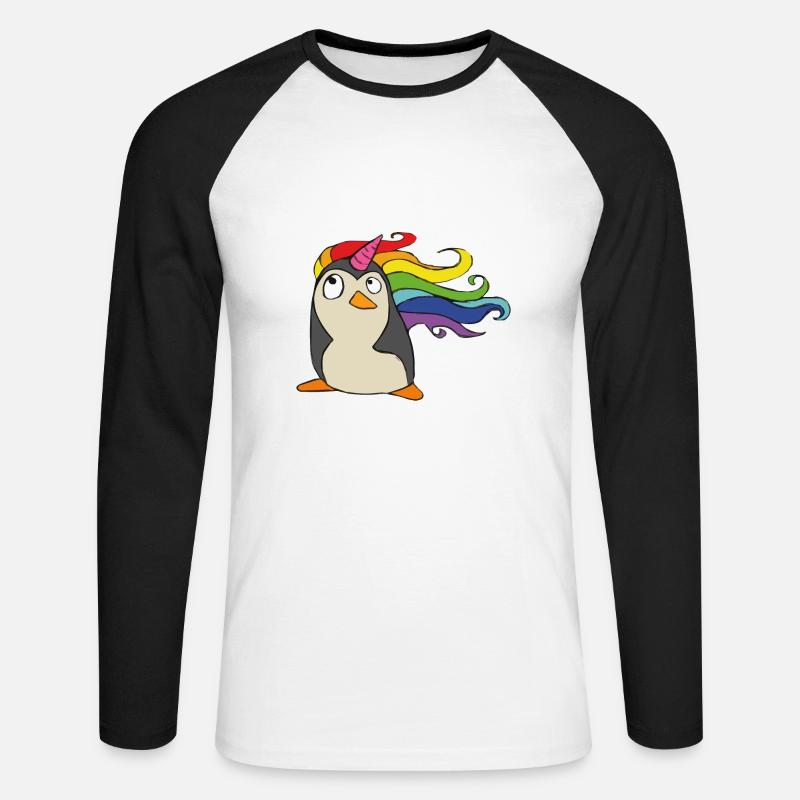 Punguin Einhorn Regenbogen - Unisex Baseballshirt langarm - Weiß/Schwarz
