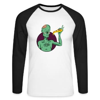 PIZZAAAAA0 - Unisex Baseballshirt langarm - Weiß/Schwarz - Vorne - Nik (191cm)