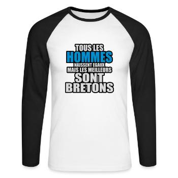 les meilleurs sont bretons - T-shirt baseball manches longues Homme - blanc/noir - Devant - Nik (191cm)
