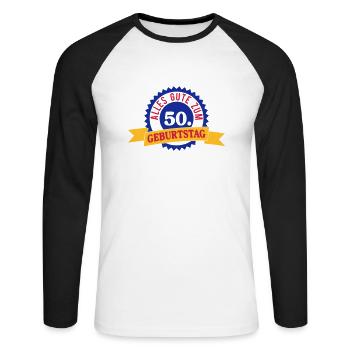 Happy 50th Birthday - Unisex Long Sleeve Baseball T-Shirt - white/black - Front - Nik (191cm)
