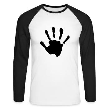 Baby im Bauch Handabdruck - Unisex Baseballshirt langarm - Weiß/Schwarz - Vorne - Nik (191cm)