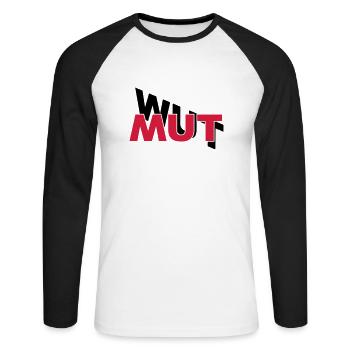 Mut hilft gegen Wut - Unisex Baseballshirt langarm - Weiß/Schwarz - Vorne - Nik (191cm)