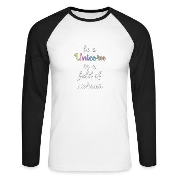 be a unicorn in a field of horses Einhorn Geschenk - Unisex Baseballshirt langarm - Weiß/Schwarz - Vorne - Nik (191cm)