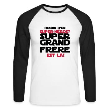 super grand frère est là - T-shirt baseball manches longues Homme - blanc/noir - Devant - Nik (191cm)