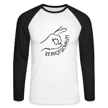 Reingeschaut - Unisex Baseballshirt langarm - Weiß/Schwarz - Vorne - Nik (191cm)