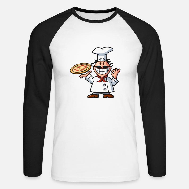 vl082b_pizzabaecker_4c - Unisex Baseballshirt langarm - Weiß/Schwarz
