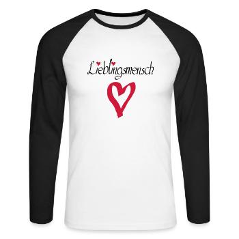 Lieblingsmensch Herz gross - Unisex Baseballshirt langarm - Weiß/Schwarz - Vorne - Nik (191cm)