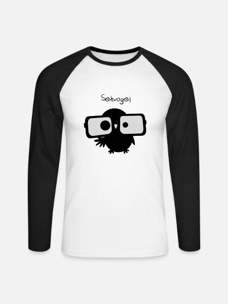 OWL / / Sehvogel - Unisex Long Sleeve Baseball T-Shirt - white/black