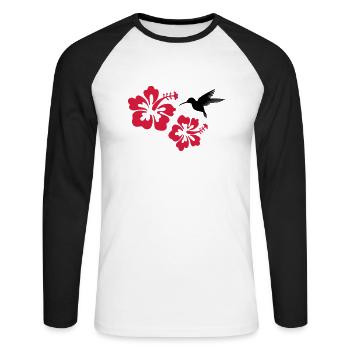 fleurs tropicales hibiscus forêt tropicale humide - T-shirt baseball manches longues Homme - blanc/noir - Devant - Nik (191cm)