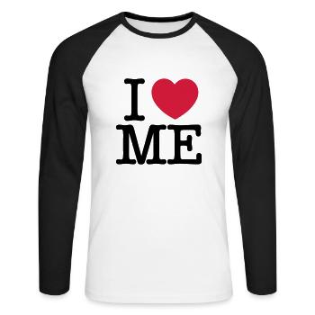 Ich liebe MICH - Unisex Baseballshirt langarm - Weiß/Schwarz - Vorne - Nik (191cm)