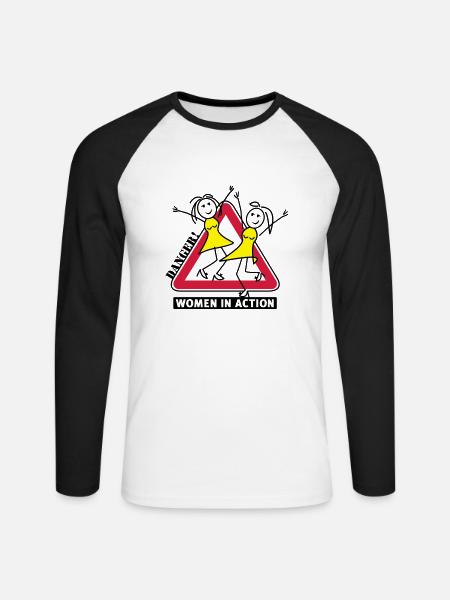 women in action - Unisex Baseballshirt langarm - Weiß/Schwarz