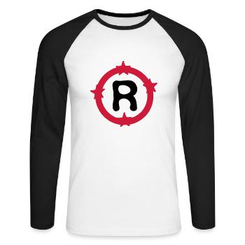 Lettre R & Cercle motif de formes - T-shirt baseball manches longues Homme - blanc/noir - Devant - Nik (191cm)