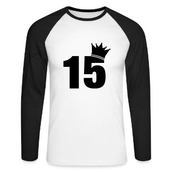 15_krone_f1 - Unisex Baseballshirt langarm - Weiß/Schwarz - Vorne - Nik (191cm)