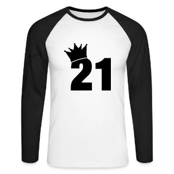 21_krone_f1 - Unisex Baseballshirt langarm - Weiß/Schwarz - Vorne - Nik (191cm)
