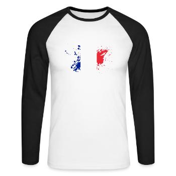 Blob drapeau france - T-shirt baseball manches longues Homme - blanc/noir - Devant - Nik (191cm)