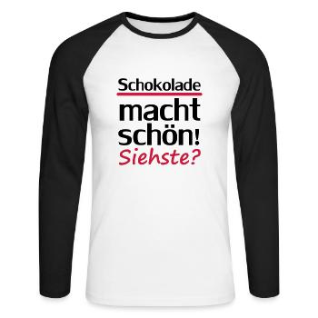 Chocolate makes you beautiful! You see? - Unisex Long Sleeve Baseball T-Shirt - white/black - Front - Nik (191cm)