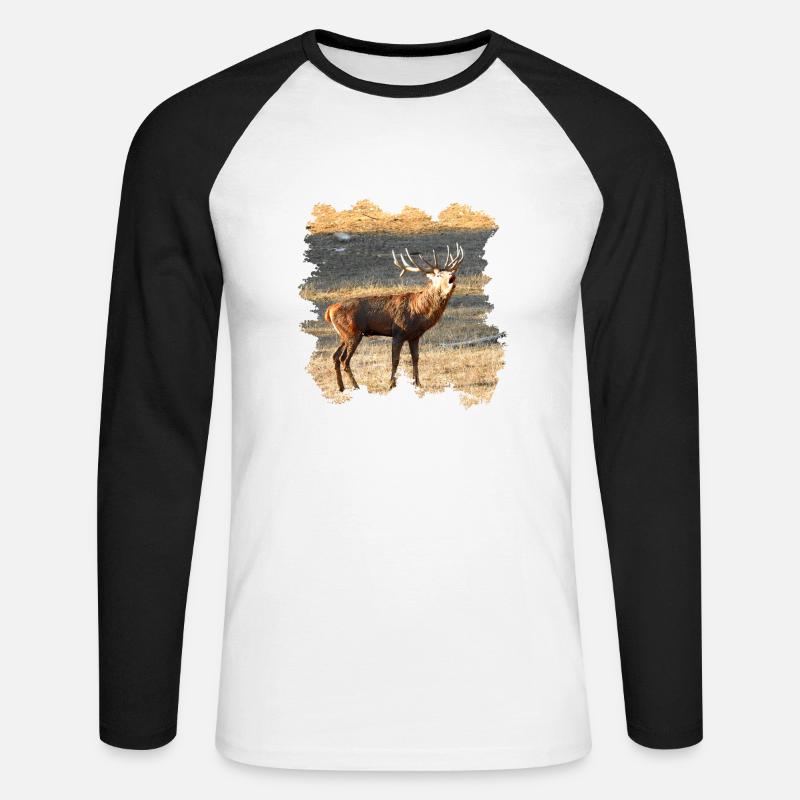Ein röhrender Hirsch im Spätherbst - Unisex Baseballshirt langarm - Weiß/Schwarz