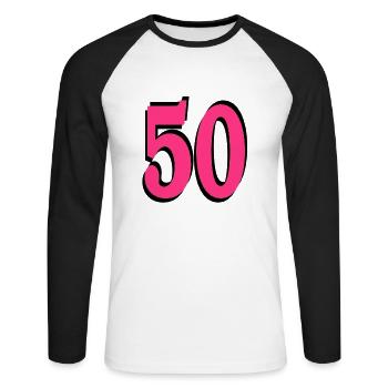 50 . Geburtstag - Unisex Baseballshirt langarm - Weiß/Schwarz - Vorne - Nik (191cm)