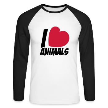 I love animals - T-shirt baseball manches longues Homme - blanc/noir - Devant - Nik (191cm)