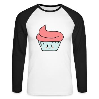 Cute Cupcake - Unisex Baseballshirt langarm - Weiß/Schwarz - Vorne - Nik (191cm)